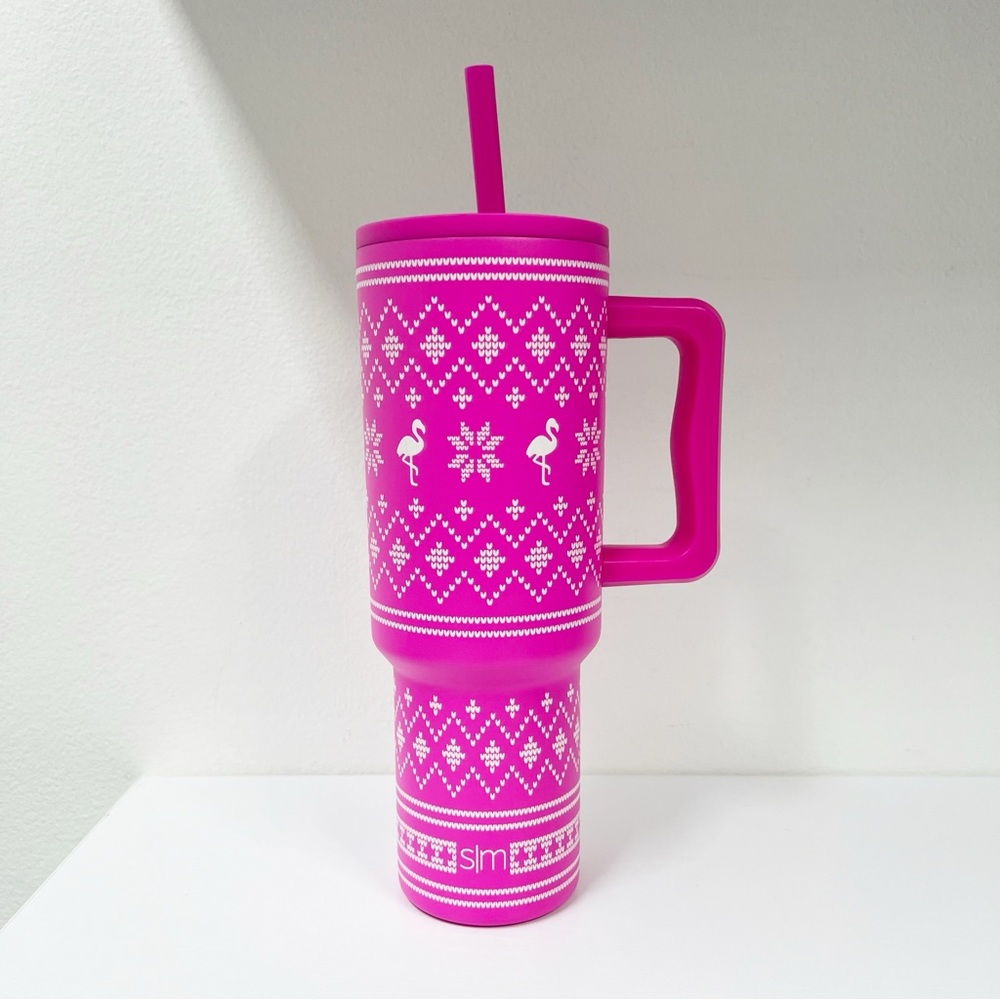 Simple Modern Pink Flamingo Fair Isle Trek 40 oz Handled Tumbler